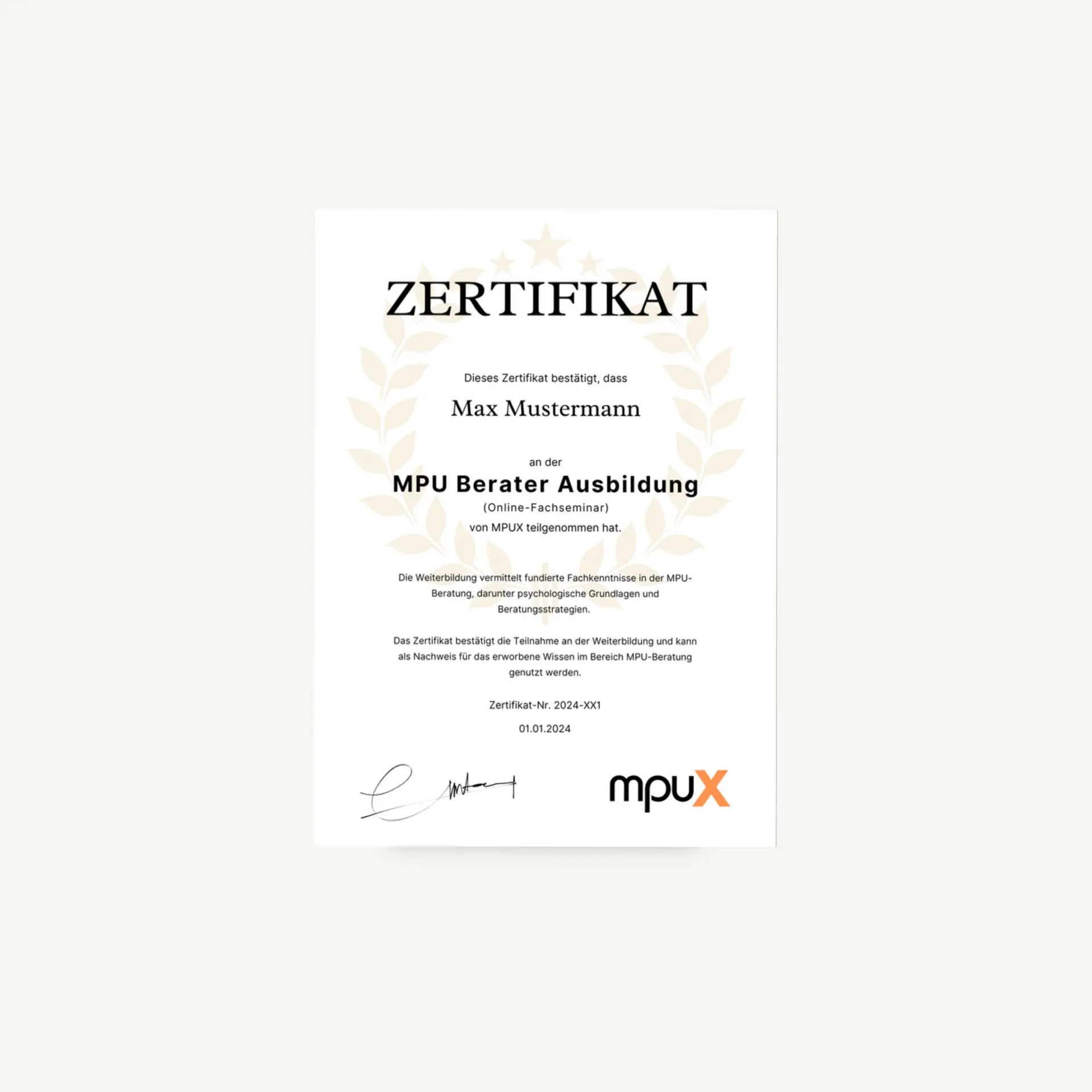 Beispiel eines MPUX-Zertifikats